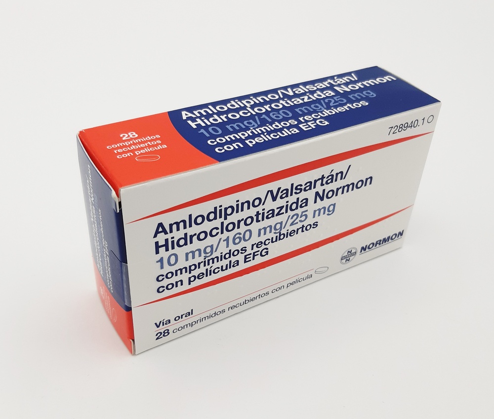 AMLODIPINO/VALSARTAN/HIDROCLOROTIAZIDA NORMON 10 mg/160 mg/25 mg COMPRIMIDOS REVESTIDOS POR PELÍCULA