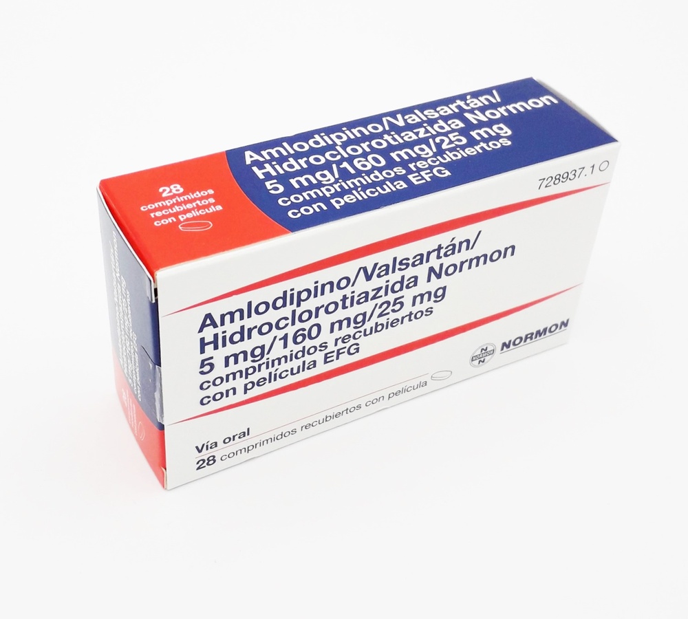 AMLODIPINO/VALSARTAN/HIDROCLOROTIAZIDA NORMON 5 mg/160 mg/25 mg COMPRIMIDOS REVESTIDOS POR PELÍCULA