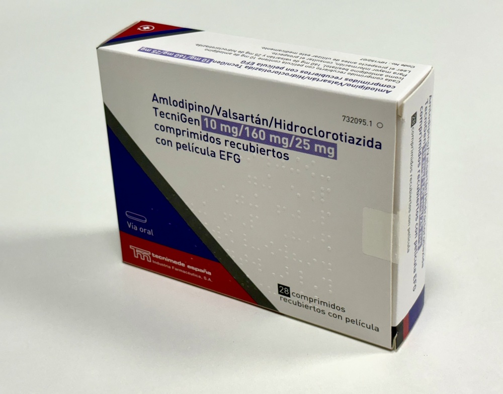 AMLODIPINO/VALSARTAN/HIDROCLOROTIAZIDA TECNIGEN 10 mg/160 mg/25 mg COMPRIMIDOS REVESTIDOS POR PELÍCULA