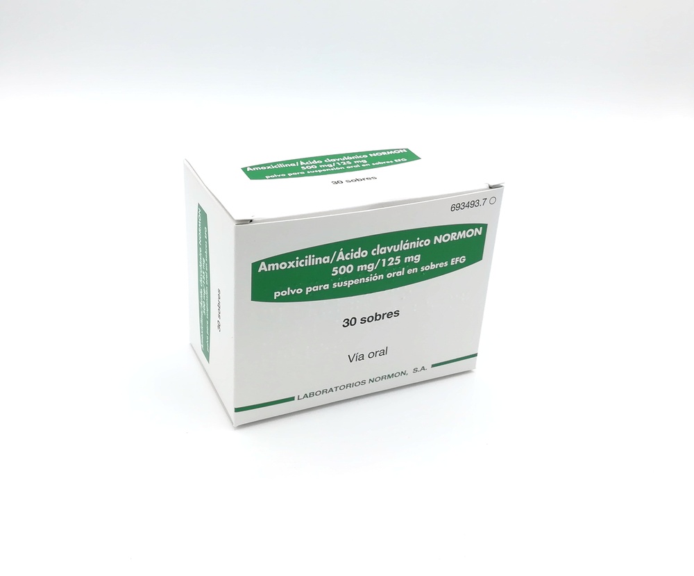 AMOXICILINA/ÁCIDO CLAVULÂNICO NORMON 500 mg/125 mg PÓ PARA SUSPENSÃO ORAL EM SACHÉS