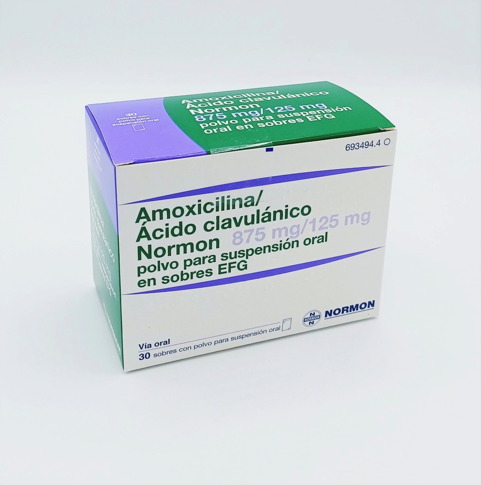 AMOXICILINA/ÁCIDO CLAVULÂNICO NORMON 875 mg/125 mg PÓ PARA SUSPENSÃO ORAL EM SOBRES