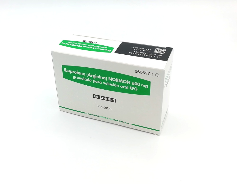 IBUPROFENO (ARGININA) NORMON 600 mg GRÂNULOS PARA SOLUÇÃO ORAL