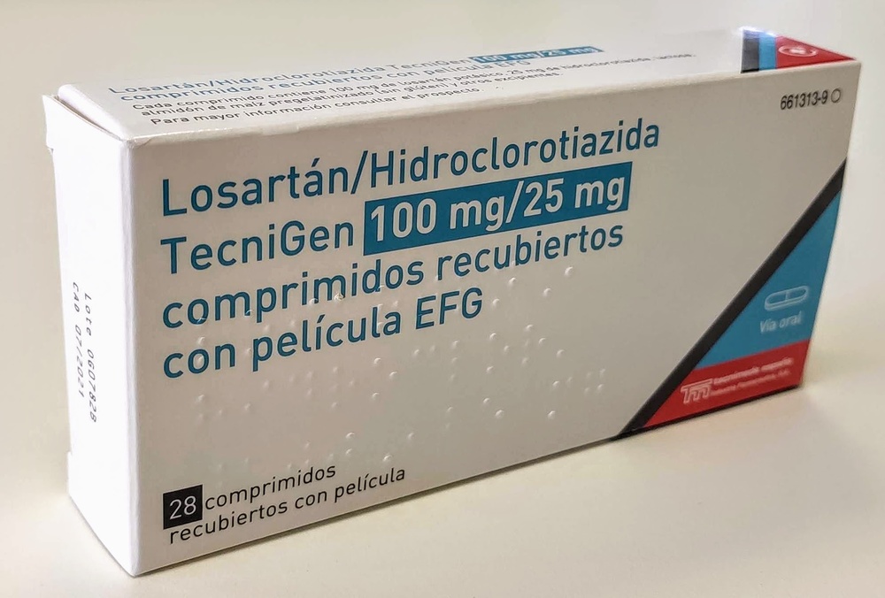 LOSARTAN/HIDROCLOROTIAZIDA TECNIGEN 100/25 mg COMPRIMIDOS REVESTIDOS POR PELÍCULA