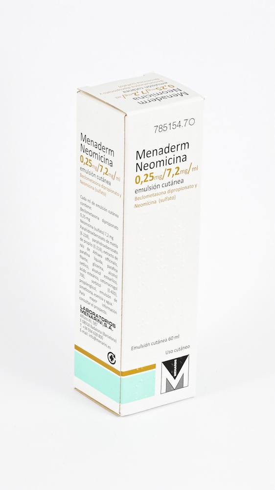 MENADERM NEOMICINA 0,25 mg / 7,2 mg/ml EMULSÃO CUTÂNEA