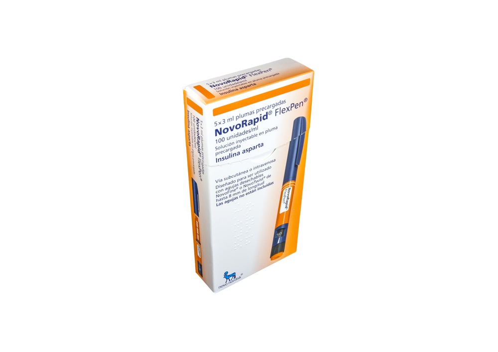 NOVORAPID FLEXPEN 100 U/mL solução injetável numa caneta pré-carregada