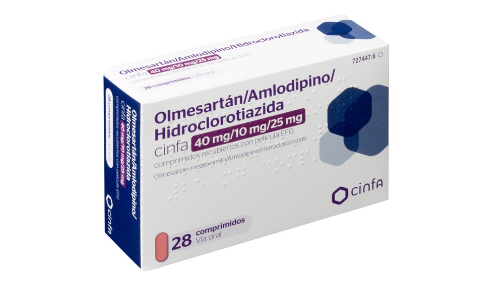 OLMESARTANA/AMLODIPINA/HIDROCLOROTIAZIDA CINFA 40 mg/10 mg/25 mg COMPRIMIDOS REVESTIDOS POR PELÍCULA