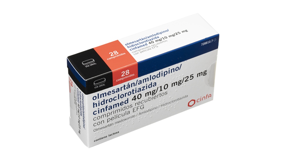 OLMESARTANA/AMLODIPINA/HIDROCLOROTIAZIDA CINFAMED 40 mg/10 mg/25 mg COMPRIMIDOS REVESTIDOS POR PELÍCULA