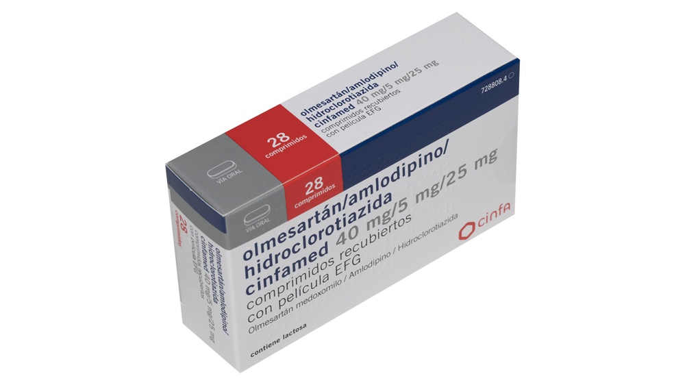 OLMESARTANA/AMLODIPINA/HIDROCLOROTIAZIDA CINFAMED 40 mg/5 mg/25 mg COMPRIMIDOS REVESTIDOS POR PELÍCULA
