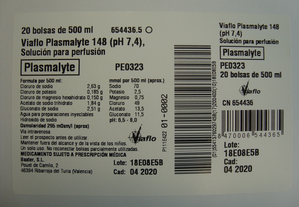 VIAFLO PLASMALYTE 148 (pH 7,4) SOLUÇÃO PARA PERFUSÃO