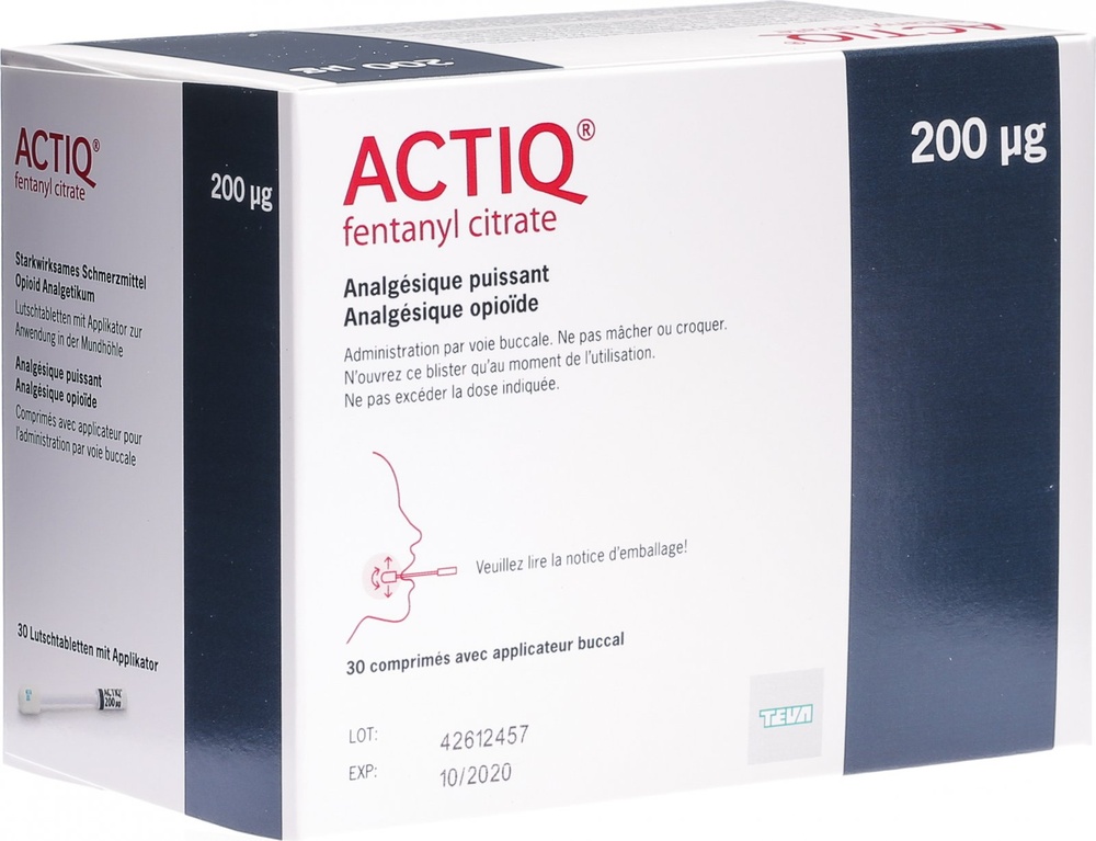 ACTIQ 200 microgramas, COMPRIMIDOS PARA CHUPAR COM APLICADOR BUCAL INTEGRADO