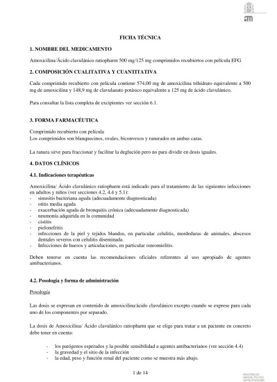 AMOXICILINA RATIOPHARM 500 mg COMPRIMIDOS REVESTIDOS