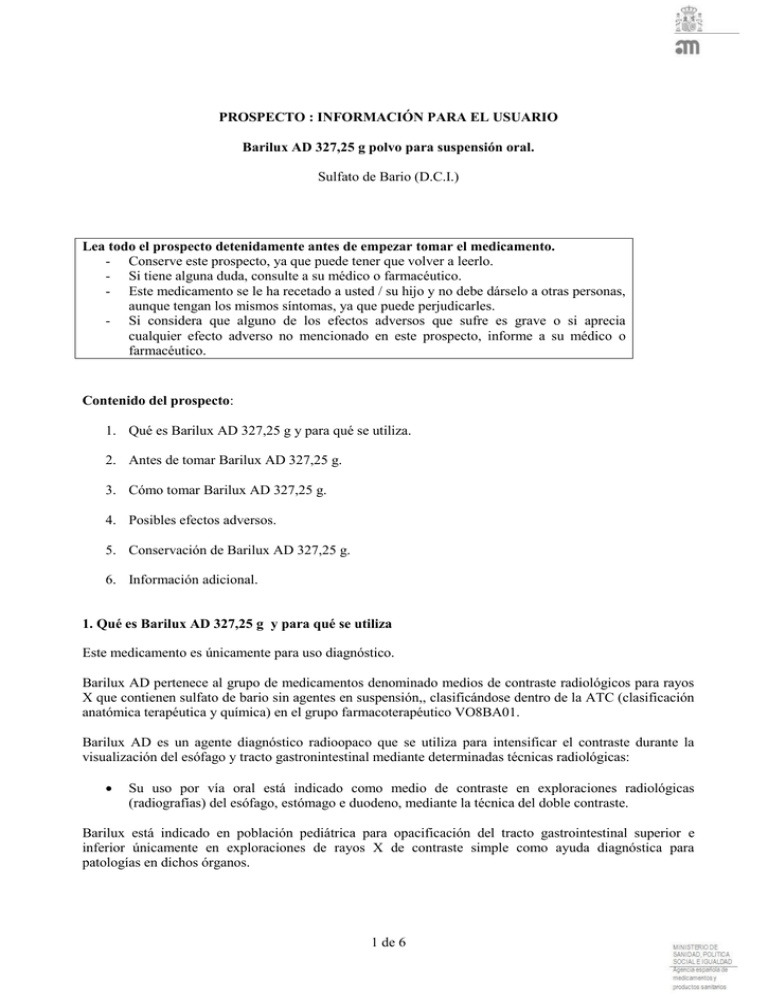 BARILUX AD 327,25 g PÓ PARA SUSPENSÃO ORAL