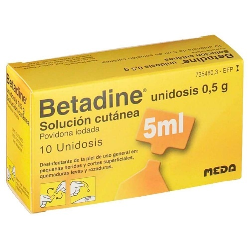 BETADINE UNIDOSIS 500 mg SOLUÇÃO CUTÂNEA EM EMBALAGEM UNIDOSIS