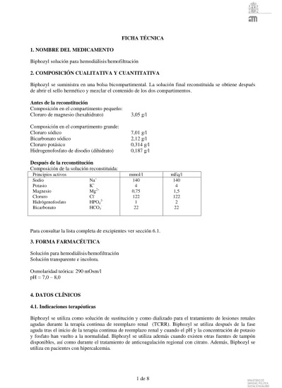 BIPHOZYL SOLUÇÃO PARA HEMODIÁLISE/HEMOFILTRAÇÃO