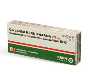 CARVEDILOL KERN PHARMA 25 mg COMPRIMIDOS REVESTIDOS POR PELÍCULA