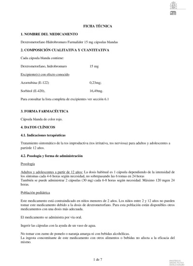 DEXTROMETORFANO HIDROBROME TO FARMALIDER 15 mg CÁPSULAS MOLES