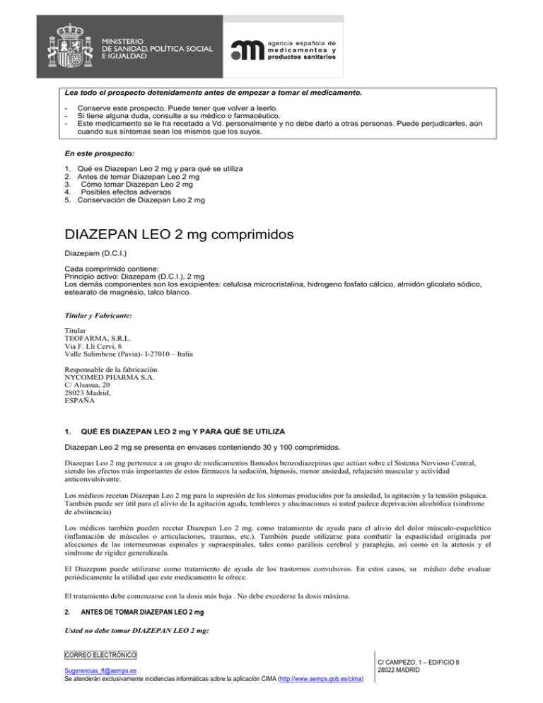 DIAZEPAM VIR 2 mg COMPRIMIDOS