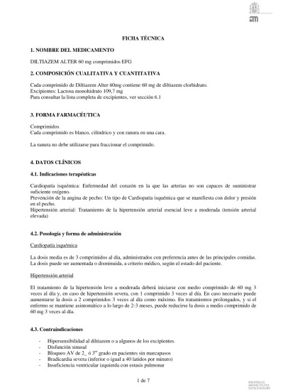 DILTIAZEM ALTER 60 mg COMPRIMIDOS