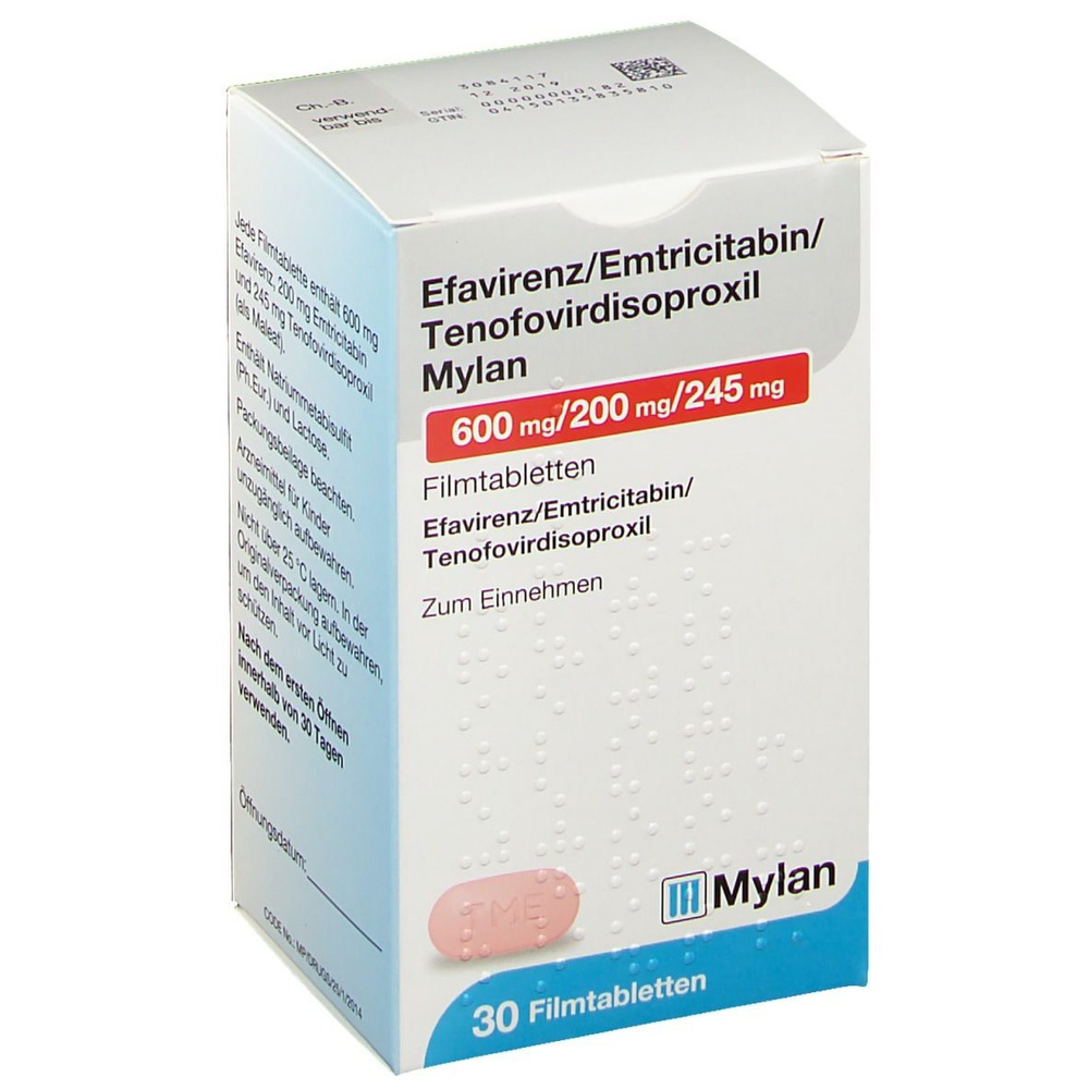 EFAVIRENZ/EMTRICITABINA/TENOFOVIR DISOPROXILO MYLAN 600 mg/200 mg/245 mg COMPRIMIDOS REVESTIDOS POR PELÍCULA