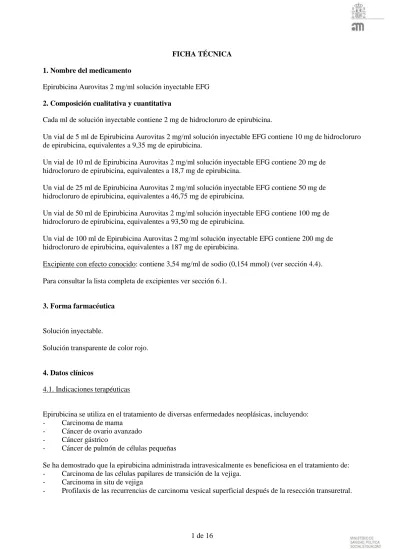 EPIRUBICINA AUROVITAS 2 mg/ml SOLUÇÃO INJETÁVEL