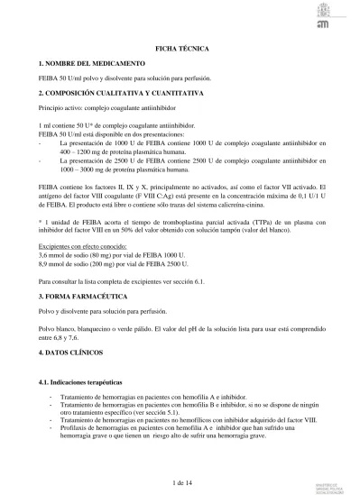 FEIBA 100 U/mL PÓ E SOLVENTE PARA SOLUÇÃO PARA PERFUSÃO