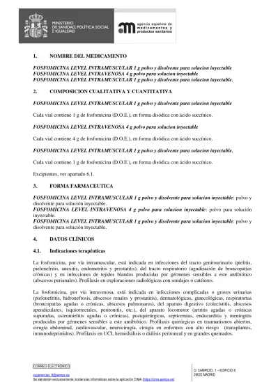 FOSFOMICINA LEVEL 1 G PÓ E SOLVENTE PARA SOLUÇÃO PARA PERFUSÃO