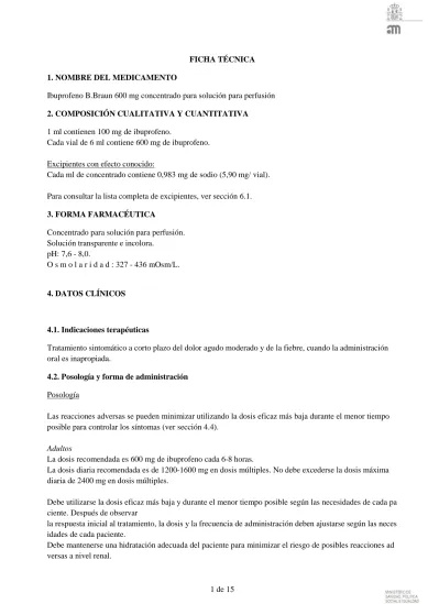 IBUPROFENO BRAUN 600 mg SOLUÇÃO PARA PERFUSÃO