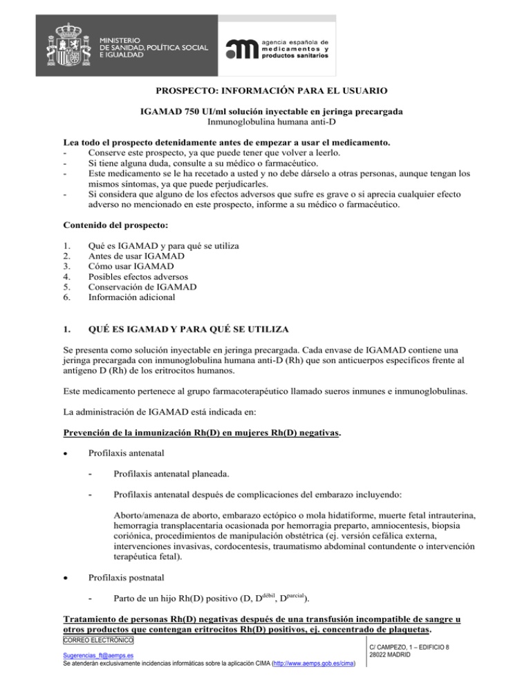 IGAMAD 750 UI/ml SOLUÇÃO INJETÁVEL EM SERINGA PREENCHIDA