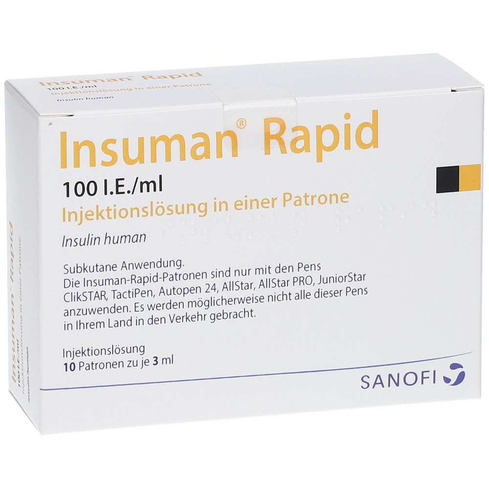 INSUMAN RAPID 100 UI/ml SOLUÇÃO INJETÁVEL EM UM CARTUCHO