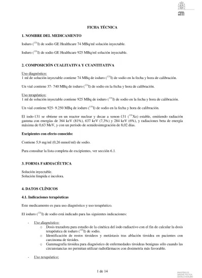 IODEITO DE SÓDIO (123I) GE HEALTHCARE 37 MBq/mL SOLUÇÃO INJETÁVEL