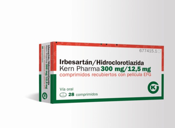 IRBESARTANO/HIDROCLOROTIAZIDA KERN PHARMA 300 mg/12,5 mg COMPRIMIDOS REVESTIDOS POR PELÍCULA