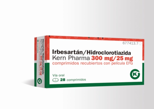 IRBESARTANO/HIDROCLOROTIAZIDA KERN PHARMA 300 mg/25 mg COMPRIMIDOS REVESTIDOS POR PELÍCULA