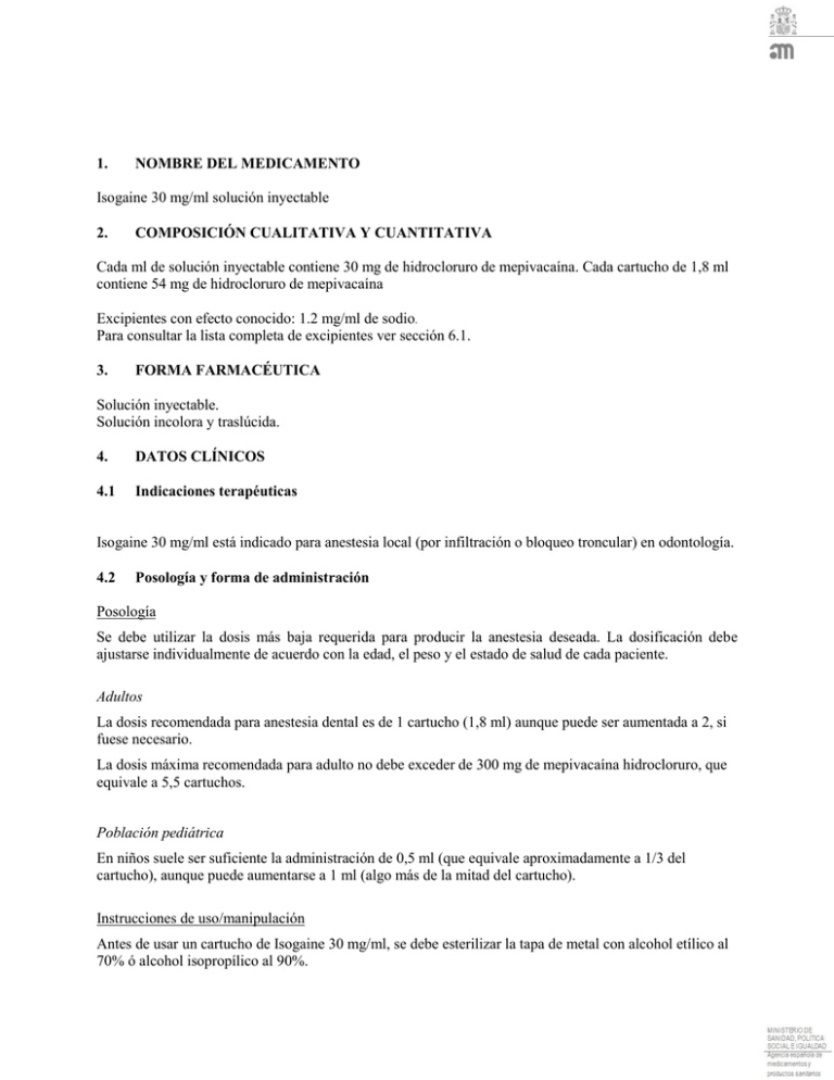 ISOGAINE 30 mg/ml SOLUÇÃO INJETÁVEL