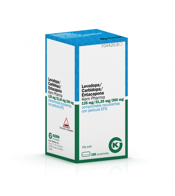 LEVODOPA/CARBIDOPA/ENTACAPONA KERN PHARMA 125 mg / 31,25 mg / 200 mg COMPRIMIDOS REVESTIDOS POR PELÍCULA
