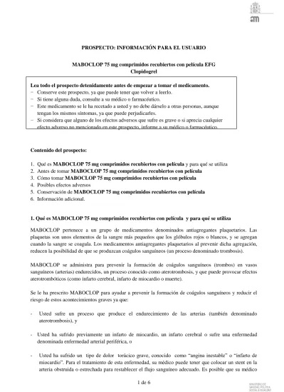 MABOCLOP 75 mg COMPRIMIDOS REVESTIDOS POR PELÍCULA