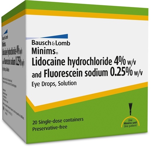 MINIMS LIDOCAÍNA/FLUORESCEÍNA 40 mg/mL + 2,5 mg/mL COLÍRIO EM SOLUÇÃO EM EMBALAGEM UNIDOSE