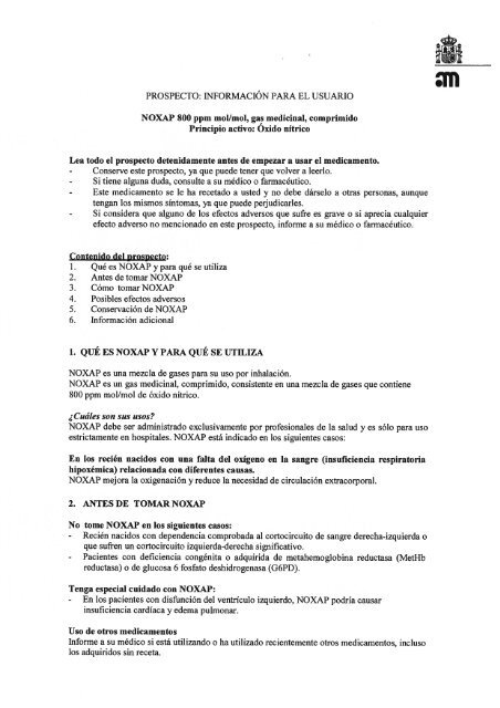 NOXAP 800 PPM MOL/MOL GÁS MEDICINAL COMPRIMIDO
