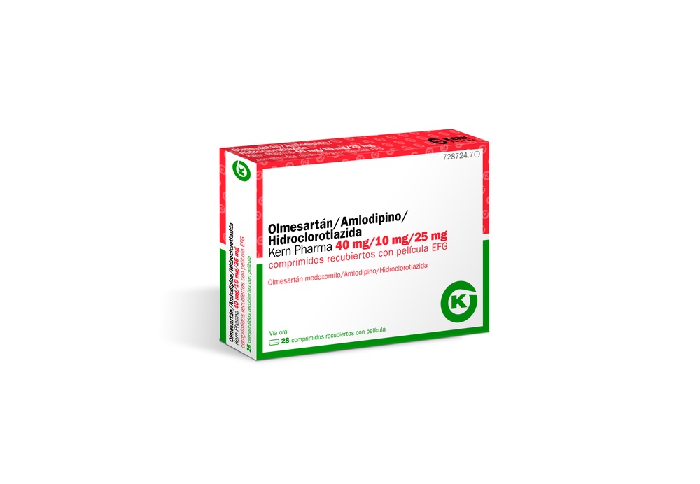 OLMESARTAN/AMLODIPINA/HIDROCLOROTIAZIDA KERN PHARMA 40 mg/5 mg/25 mg COMPRIMIDOS REVESTIDOS POR PELÍCULA