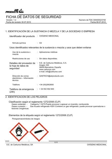 OXIGÉNIO MEDICINAL GÁS CARBUROS METÁLICOS 99,5% V/V GÁS COMPRIMIDO