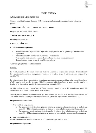 OXIGÉNIO LÍQUIDO MEDICINAL OXIMESA 99,5% v/v, GÁS CRIOGÉNICO MEDICINAL EM CONTENTOR CRIOGÉNICO PORTÁTIL