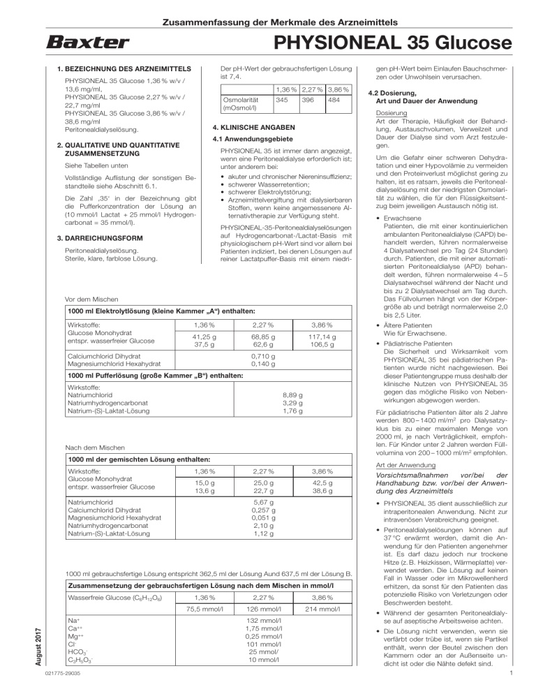PHYSIONEAL 35 SOLUÇÃO DE GLUCOSE 1,36% PARA DIÁLISE PERITONEAL, CLEAR-FLEX