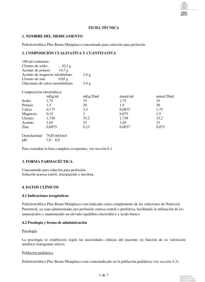 POLIELECTROLÍTICA PLUS BRAUN MINIPLASCO CONCENTRADO PARA SOLUÇÃO PARA PERFUSÃO