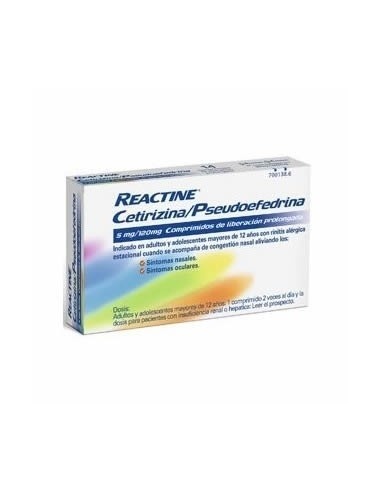 REACTINE CETIRIZINA/PSEUDOEFEDRINA 5mg/120mg COMPRIMIDOS DE LIBERTAÇÃO PROLONGADA
