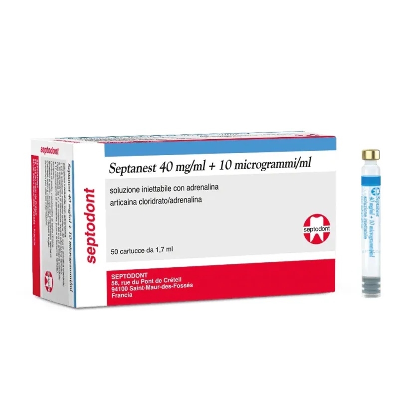 SEPTANEST COM ADRENALINA 40 mg/mL + 10 microgramas/mL Solução Injectável