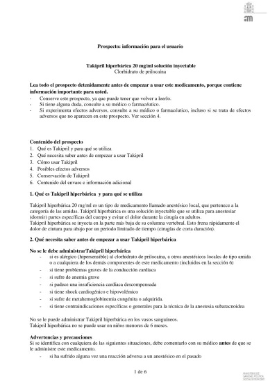 TAKIPRIL HIPERBARICA 20 mg/mL Solução Injectável