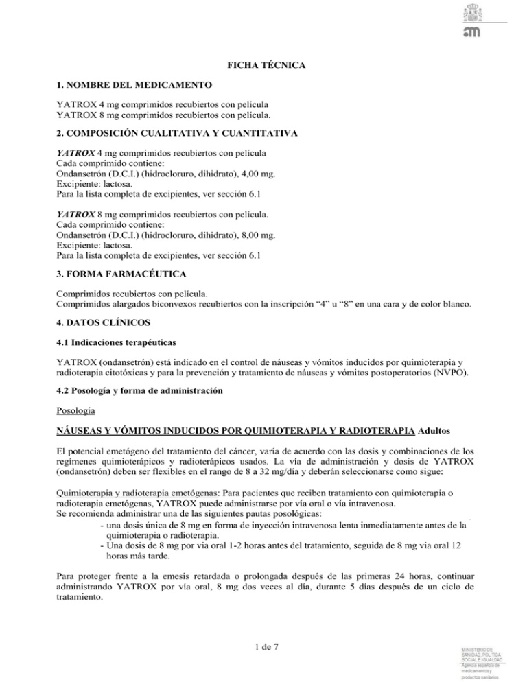 YATROX 8 mg COMPRIMIDOS REVESTIDOS POR PELÍCULA